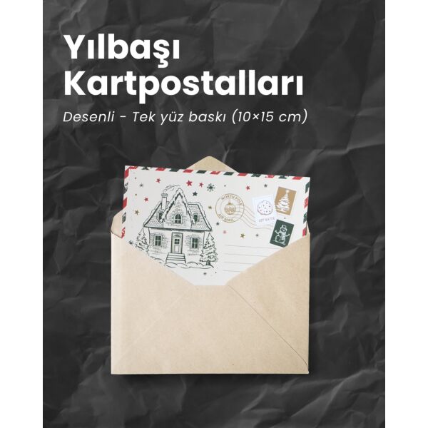 Yılbaşı Ev Temalı Kartpostal Seti, Yeniyıl, Noel, Tebrik ve Hediye Kartları, 6 Adet, 10x15 Cm