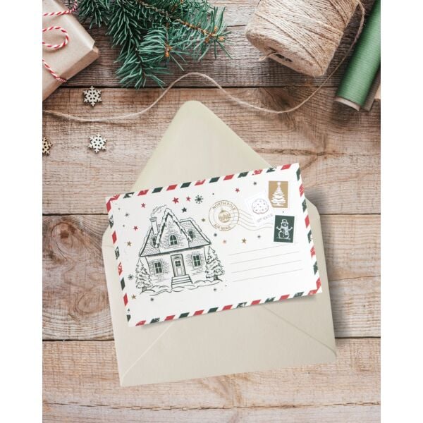 Yılbaşı Ev Temalı Kartpostal Seti, Yeniyıl, Noel, Tebrik ve Hediye Kartları, 6 Adet, 10x15 Cm
