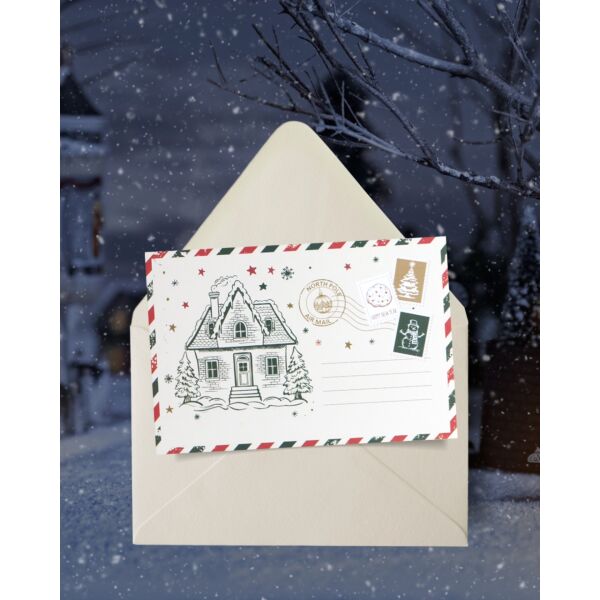 Yılbaşı Ev Temalı Kartpostal Seti, Yeniyıl, Noel, Tebrik ve Hediye Kartları, 6 Adet, 10x15 Cm