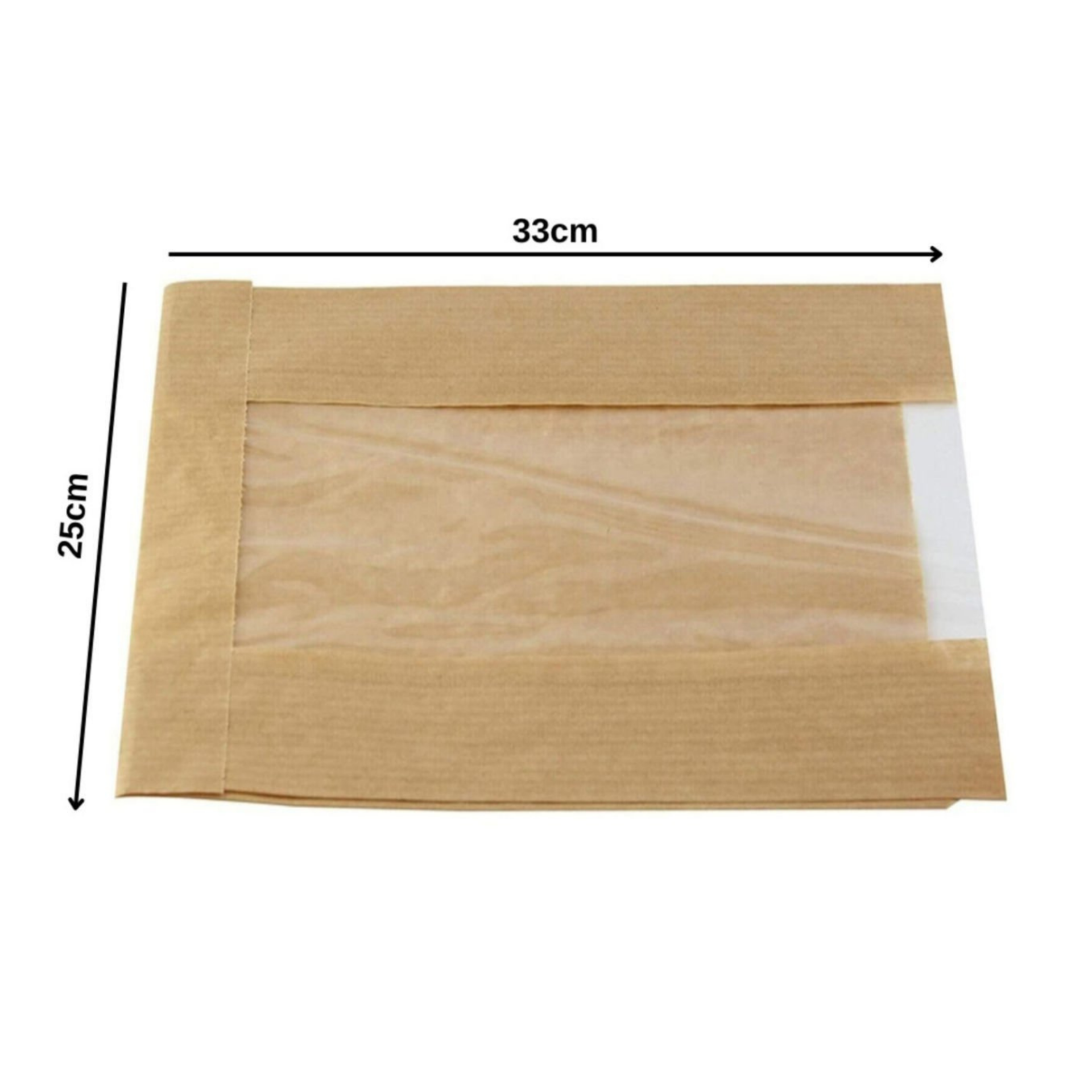 Kraft Şamua Pencereli Kese Kağıdı, Körüklü, V Tabanlı Doğal Ambalaj Poşeti, Hediyelik, Gıda, Butik Paketleme 100 Adet - 25x33