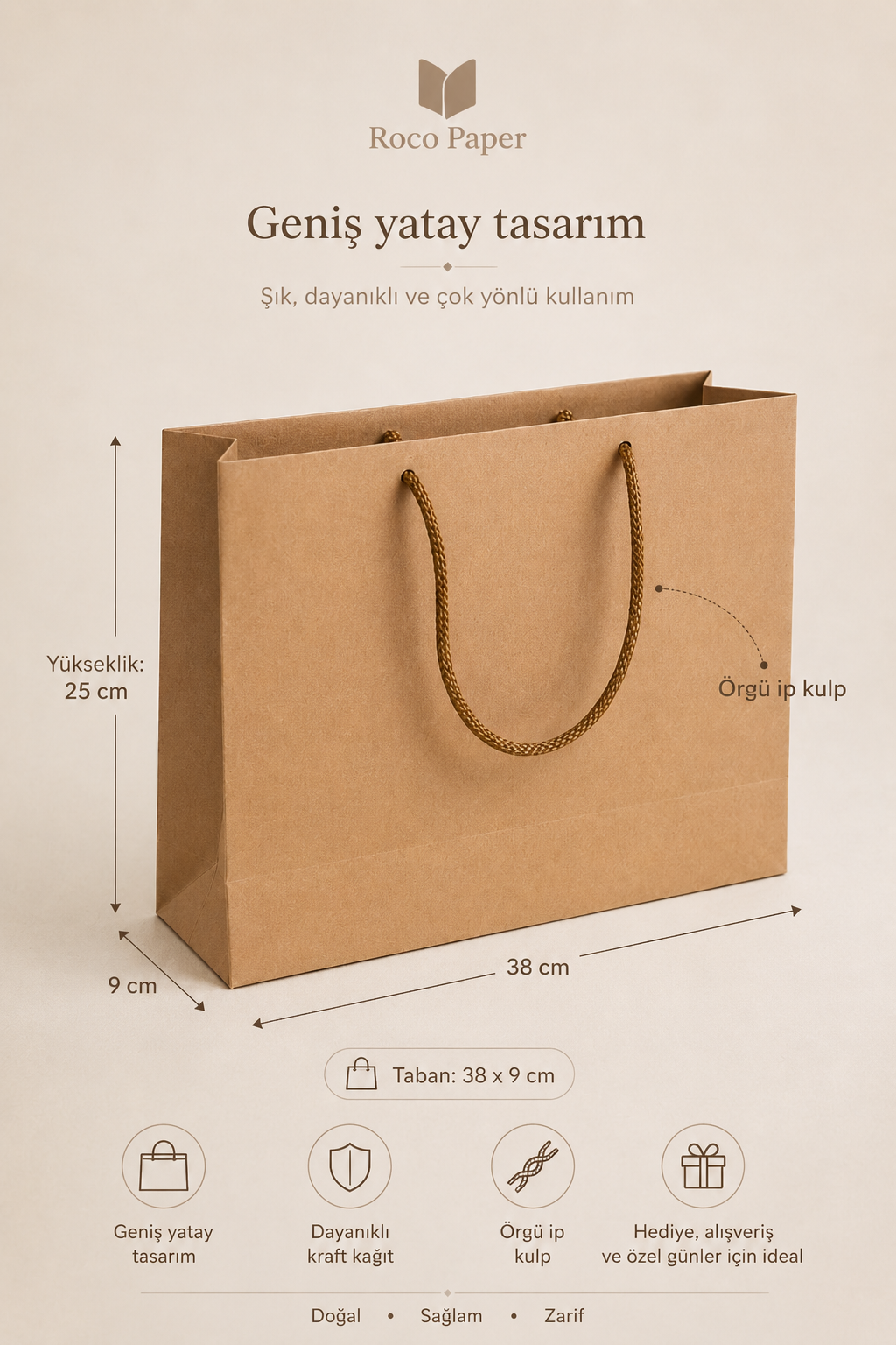 Kraft Karton Yatay Çanta 25 x 38 x 9 cm Cm 10 Adet