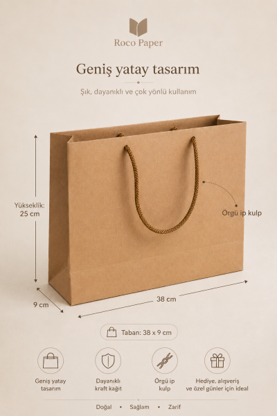 Kraft Karton Yatay Çanta 25 x 38 x 9 cm Cm 10 Adet