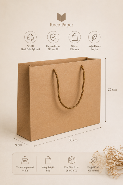 Kraft Karton Yatay Çanta 25 x 38 x 9 cm Cm 10 Adet