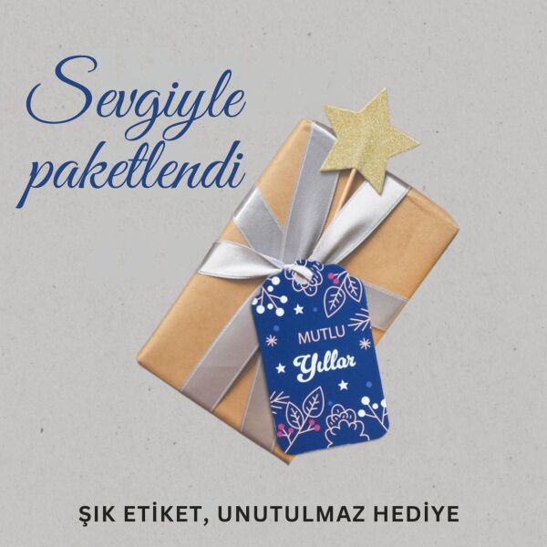 Yılbaşı Mutlu Yıllar Yazılı Hediye Etiketi, Delikli Yeniyıl Paketleme Kartı, 50 Adet, 5,5 x 7 Cm