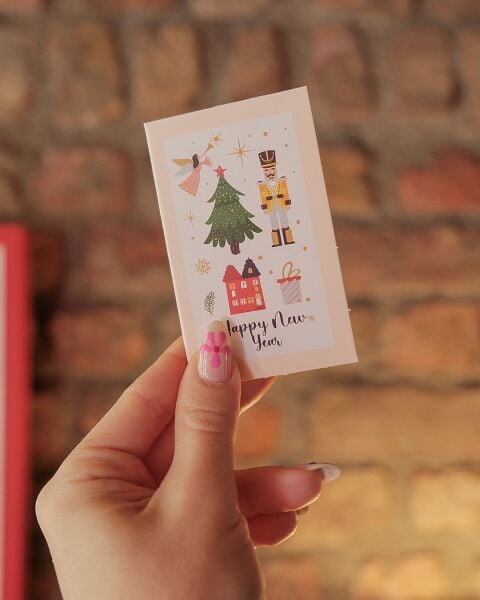 Yılbaşı Happy New Year Yazılı Hediye Kartı - Yeniyıl Tebrik & Not Kartı, 25 Adet, Krem, 5x8 Cm