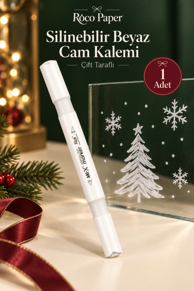 Akrilik Kalem Silinebilir Cam Kalemi - Beyaz Çift Uçlu