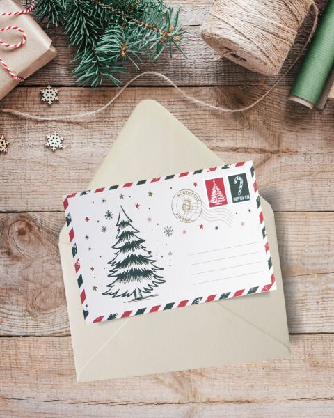 Yılbaşı Çam Ağacı Temalı Kartpostal Seti, Yeniyıl, Noel, Tebrik ve Hediye Kartları, 25 Adet, 10x15 Cm