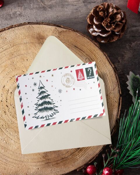 Yılbaşı Çam Ağacı Temalı Kartpostal Seti, Yeniyıl, Noel, Tebrik ve Hediye Kartları, 25 Adet, 10x15 Cm