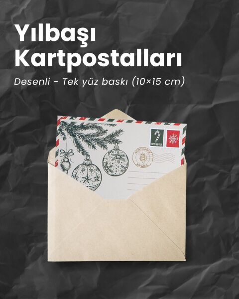 Yılbaşı Çam Ağacı ve Küre Temalı Kartpostal Seti, Yeniyıl Tebrik ve Hediye Kartı, 25 Adet, 10x15 Cm