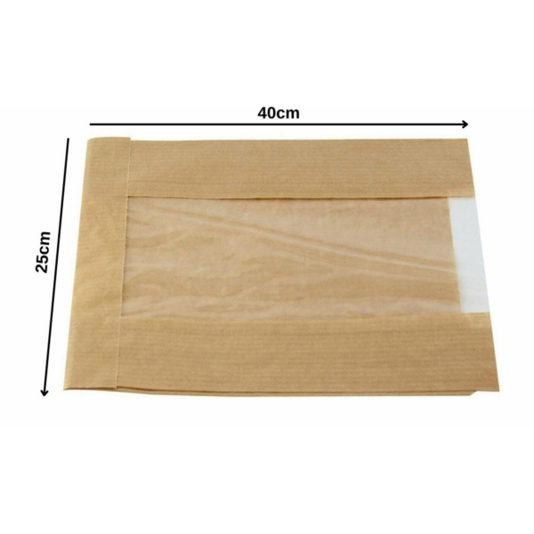 Kraft Şamua Pencereli Kese Kağıdı, Körüklü, V Tabanlı Doğal Ambalaj Poşeti, Hediyelik, Gıda, Butik Paketleme 250 Adet  - 25x40
