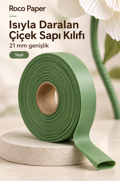 Dev Çiçek Esnek Boru Kılıfı, Isıtılınca Daralan Kılıf 21 mm. Yeşil - 2 Metre