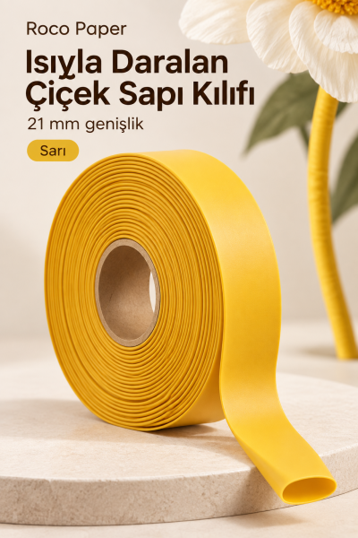 Dev Çiçek Esnek Boru Kılıfı, Isıtılınca Daralan Kılıf 21 mm. Sarı - 2 Metre