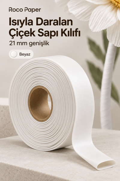 Dev Çiçek Esnek Boru Kılıfı, Isıtılınca Daralan Kılıf 21 mm. Beyaz - 2 Metre