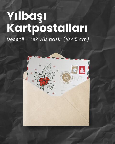 Yılbaşı Kokina Temalı Kartpostal ve Zarf Seti, Yeniyıl, Noel,Tebrik ve Hediye Kartı, 6 Adet, 10x15Cm