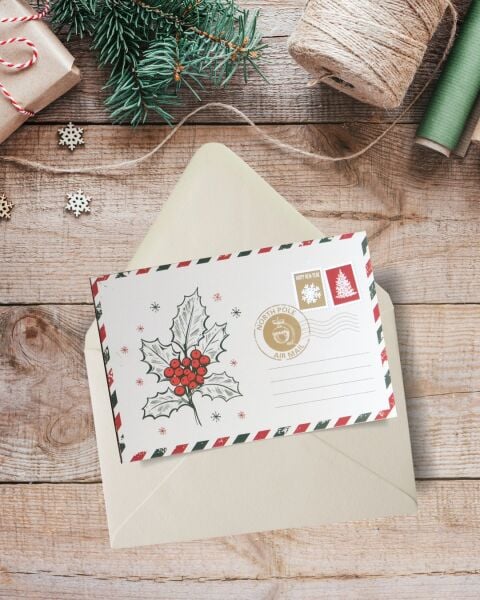 Yılbaşı Kokina Temalı Kartpostal ve Zarf Seti, Yeniyıl, Noel,Tebrik ve Hediye Kartı, 6 Adet, 10x15Cm
