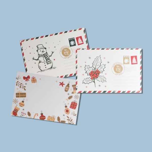 Yılbaşı Kokina Temalı Kartpostal ve Zarf Seti, Yeniyıl, Noel,Tebrik ve Hediye Kartı, 6 Adet, 10x15Cm