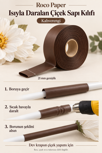 Dev Çiçek Esnek Boru Kılıfı, Isıtılınca Daralan Kılıf 21 mm. Kahverengi - 2 Metre
