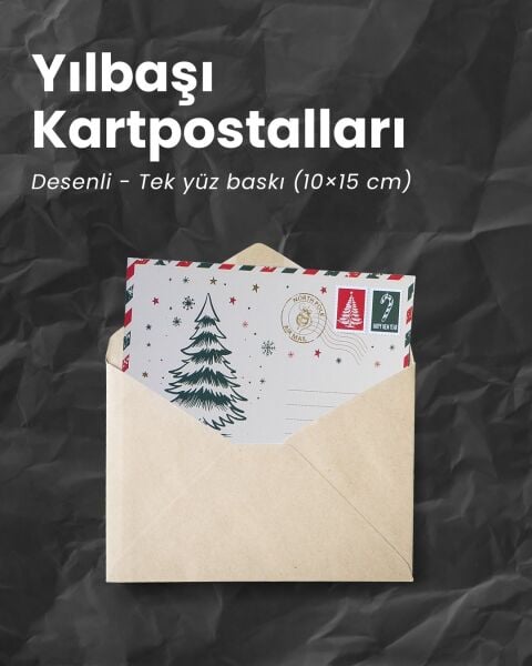 Yılbaşı Çam Ağacı Temalı Kartpostal ve Zarf Seti, Yeniyıl, Tebrik ve Hediye Kartı, 6 Adet, 10x15 Cm