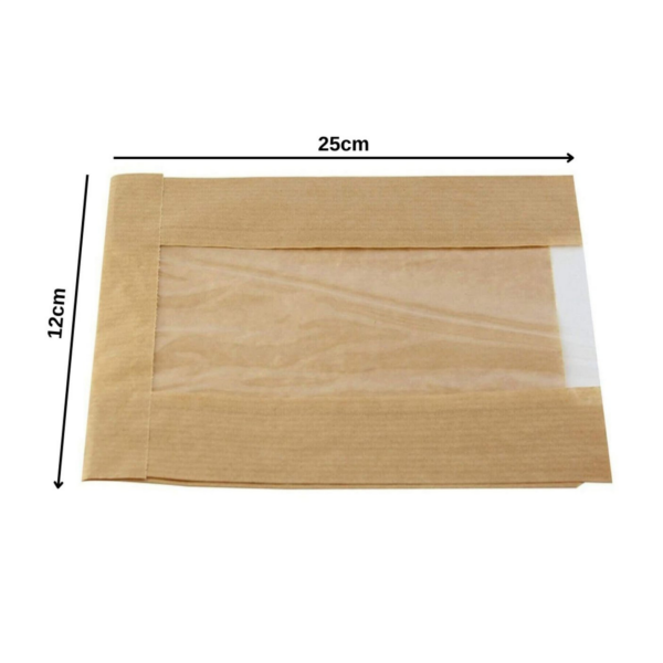 Kraft Şamua Pencereli Kese Kağıdı, Körüklü, V Tabanlı Doğal Ambalaj Poşeti, Hediyelik, Gıda, Butik Paketleme 250 Adet  - 12x25