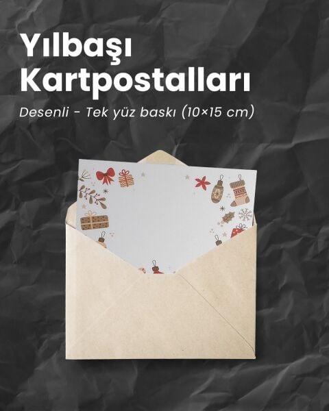 Yılbaşı Süsleri Temalı Kartpostal ve Zarf Seti, Yeniyıl,Tebrik ve Hediye Kartı, 6 Adet, 10x15 Cm