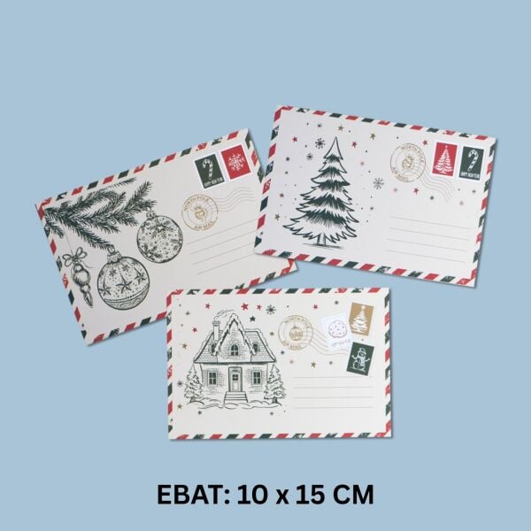 Yılbaşı Kartpostal ve Zarf Seti, 9 Adet, Yeniyıl Tebrik ve Hediye Kartı, 10x15Cm (3 Farklı Tasarım)