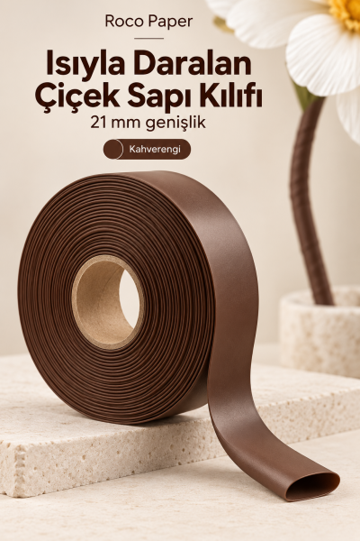 Dev Çiçek Esnek Boru Kılıfı, Isıtılınca Daralan Kılıf 21 mm. Kahverengi - 3 Metre