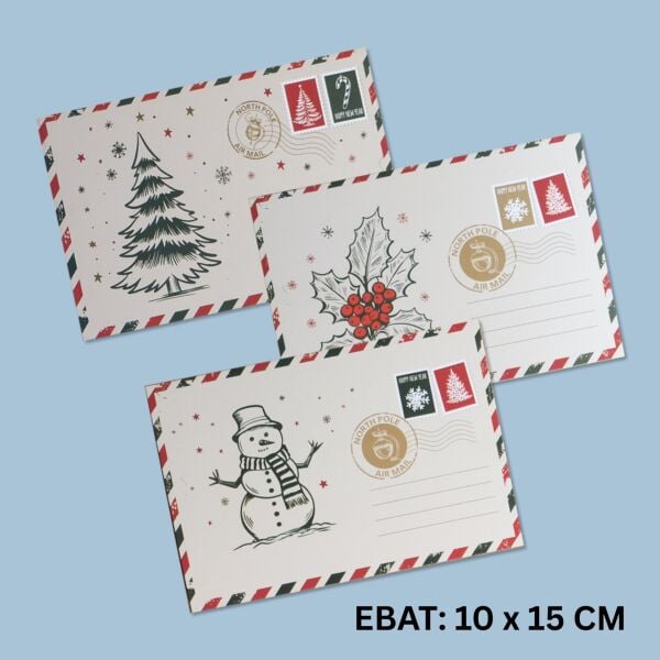 Yılbaşı Kartpostal ve Zarf Seti, 9 Adet, Yeniyıl Tebrik ve Hediye Kartı, 10x15Cm (3 Farklı Tema)