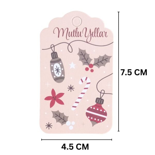 Yılbaşı Mutlu Yıllar Yazılı Hediye Etiketi, Yeniyıl Kokina Temalı Paketleme Kartı, 50 Adet-4.5x7.5Cm