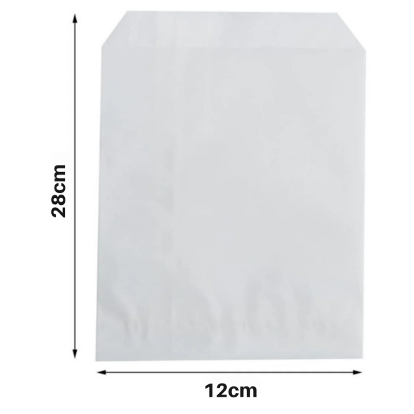 Kraft Körüklü Beyaz Yağlı Kese Kağıdı, V Taban Butik Hediye Paketi, Ambalaj Kağıt Poşeti, 12x28 Cm - 100 Adet