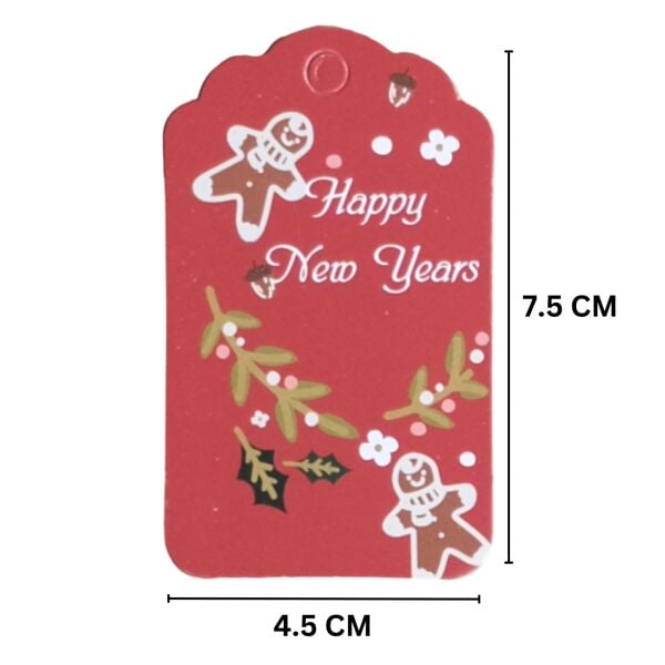 Yılbaşı Happy New Years Yazılı Hediye Etiketi, Yeniyıl Paketleme Kartı, 50 Adet-4,5x7.5Cm, Kırmızı