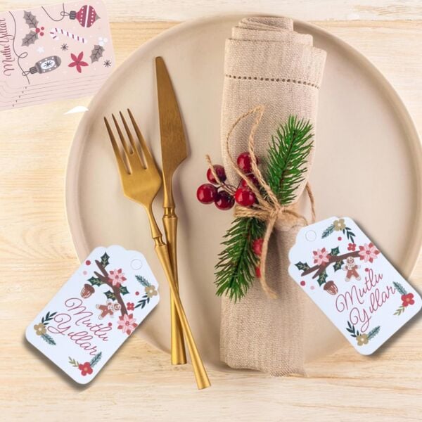 Yılbaşı Mutlu Yıllar Yazılı Hediye Etiketi, Yeniyıl Paketleme Kartı, 50 Adet-4,5x7.5 Cm, Beyaz Zemin