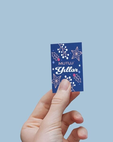 Yılbaşı Mutlu Yıllar Yazılı Hediye Kart Seti, Yıldız Temalı Paketleme Kartı, 25 Adet-5,5x8.5 Cm, Mavi
