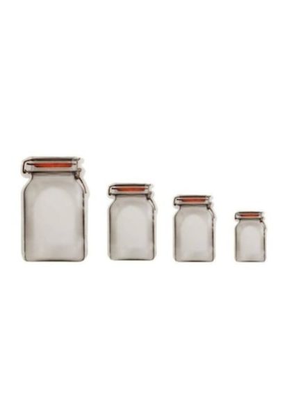Kavanoz Desenli Fermuarlı Sızdırmaz Şeffaf Plastik Doypack - 50'li Paket - 11x18,5x7 Cm