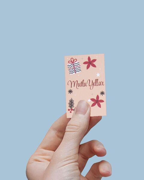 Yılbaşı Mutlu Yıllar Yazılı Hediye Kart Seti, Yeniyıl Paketleme Kartı, 25 Adet-6,5X10 Cm, Bej-2