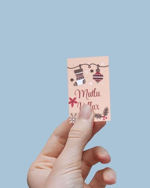 Yılbaşı Mutlu Yıllar Yazılı Hediye Kart Seti, Yeniyıl Paketleme Kartı, 25 Adet-6,5X10 Cm, Bej-1