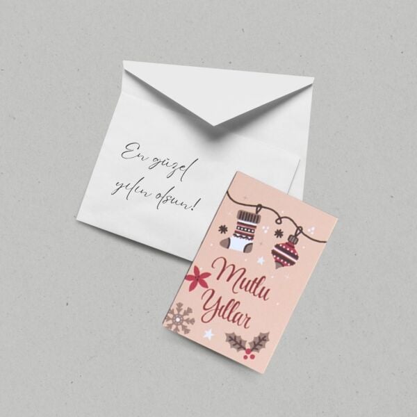 Yılbaşı Mutlu Yıllar Yazılı Hediye Kart Seti, Yeniyıl Paketleme Kartı, 25 Adet-6,5X10 Cm, Bej-1