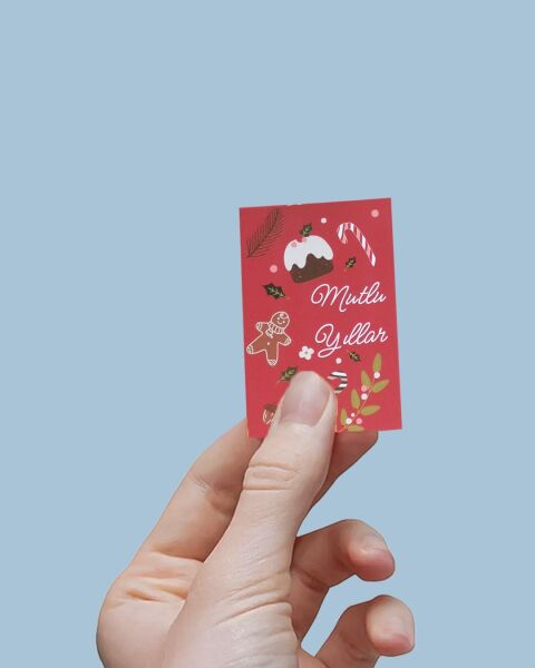 Yılbaşı Mutlu Yıllar Yazılı Hediye Kart Seti, Yeniyıl Paketleme Kartı, 25 Adet-6,5X10 Cm, Kırmızı