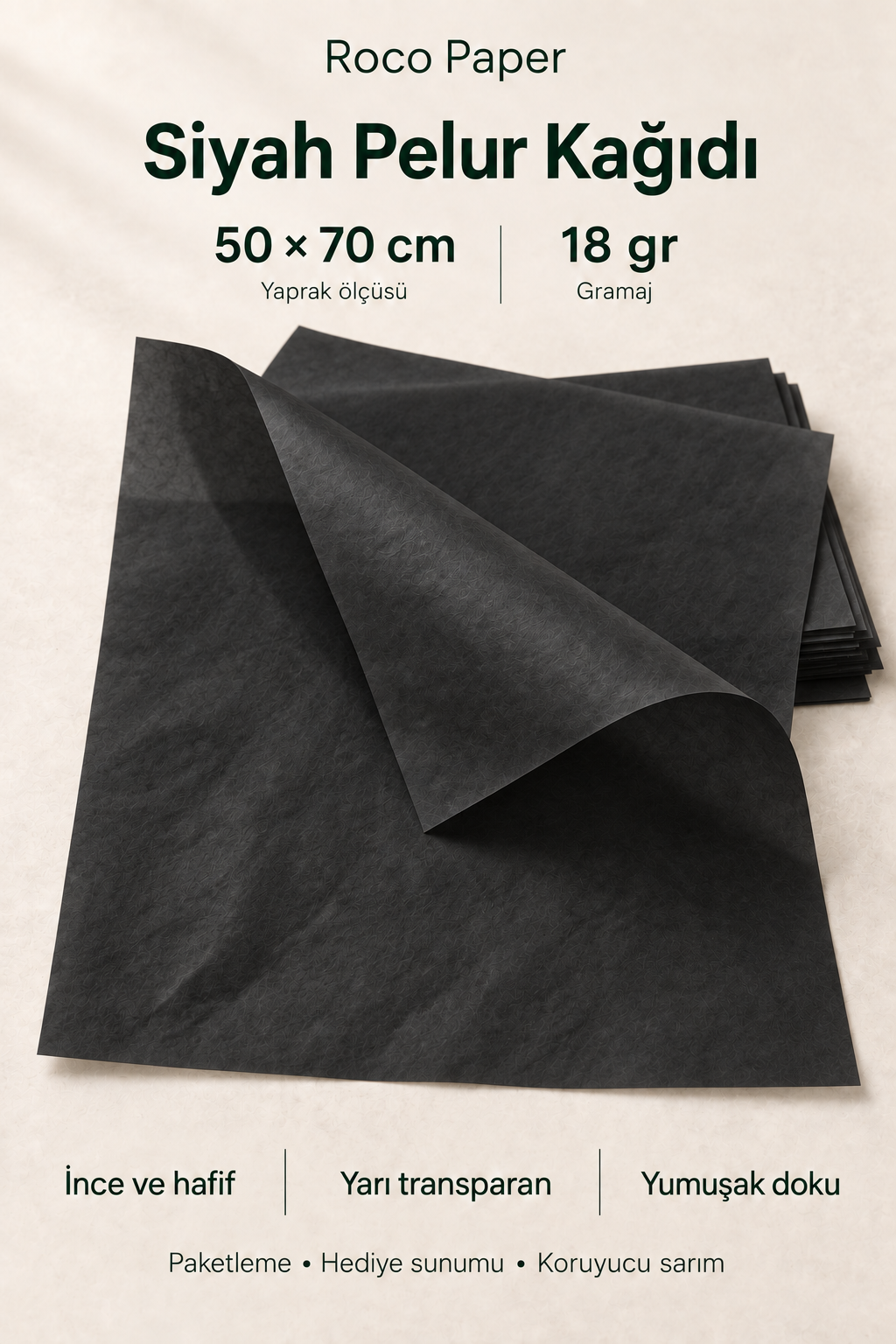 Pelur Kağıt 50x70 cm 10 Adet Siyah