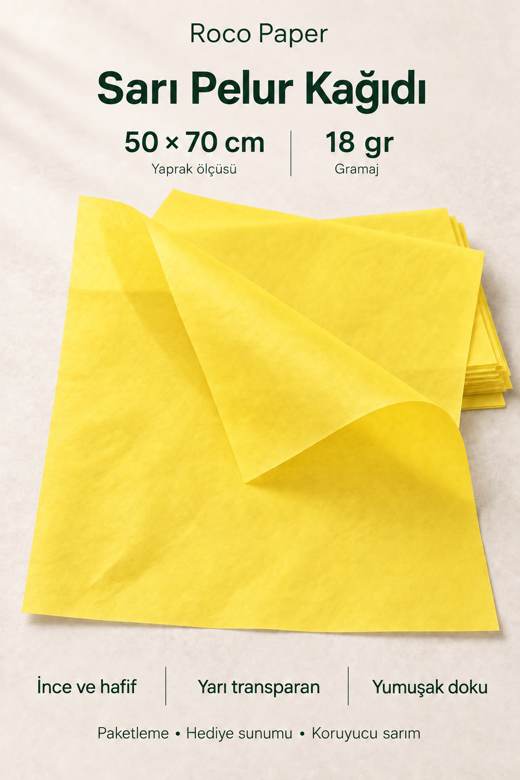 Pelur Kağıt 50x70 cm 10 Adet Sarı