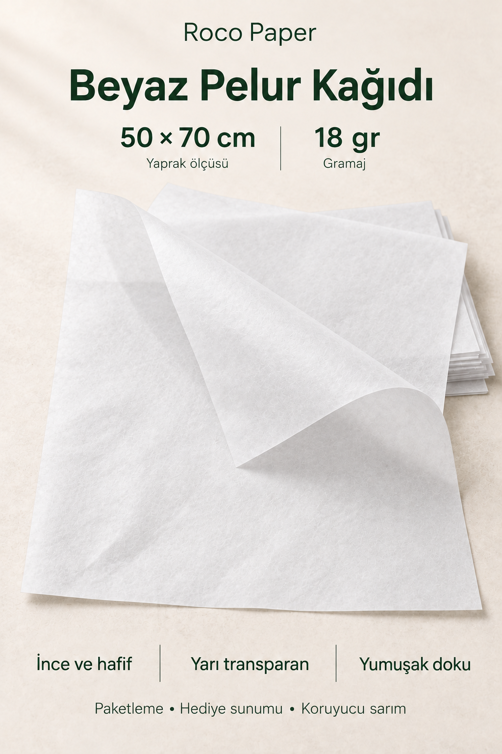 Pelur Kağıt 50x70 cm 10 Adet Beyaz