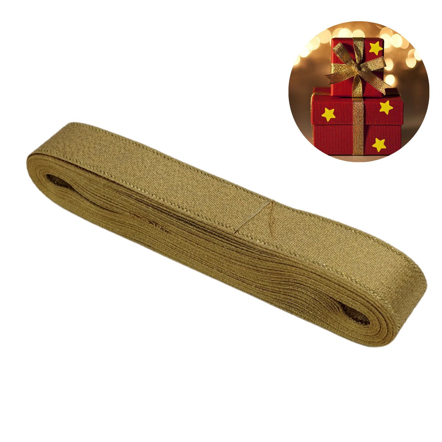 Grogren Altın Simli Kurdele, Hediye Paketleme, Düğün, Parti, Hobi ve Süsleme Şeriti, 10m - 4 cm