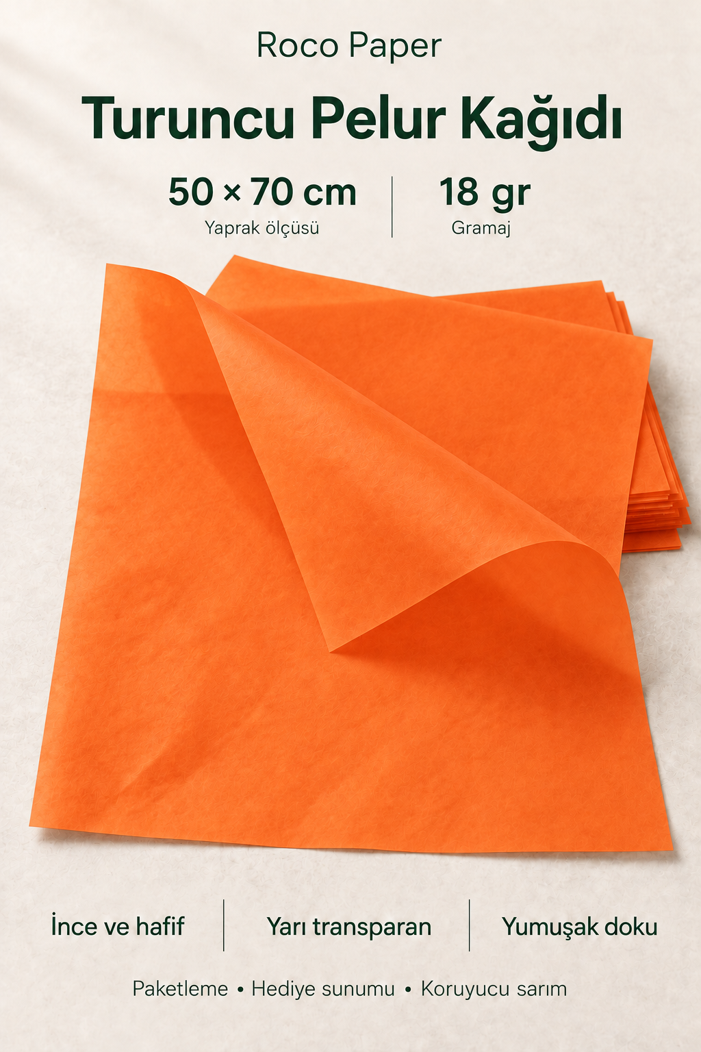 Pelur Kağıt 50x70 cm 10 Adet Turuncu