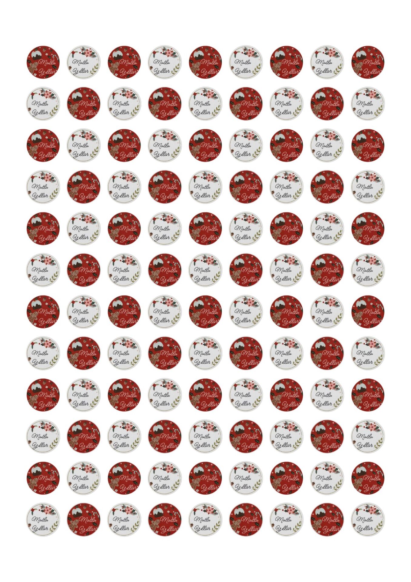Yılbaşı Temalı Mutlu Yıllar Sticker Seti, Yeni Yıl Hediye Paketleme Etiketleri, 108 Adet, 33x33 mm