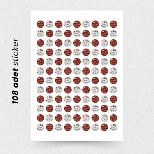 Yılbaşı Temalı Mutlu Yıllar Sticker Seti, Yeni Yıl Hediye Paketleme Etiketleri, 108 Adet, 33x33 mm