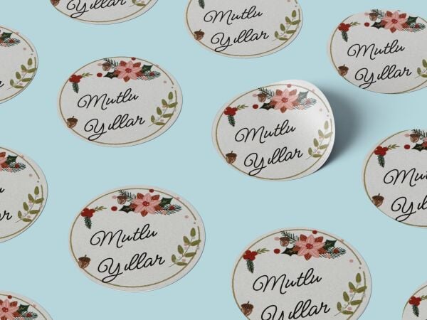Yılbaşı Temalı Mutlu Yıllar Sticker Seti, Yeni Yıl Hediye Paketleme Etiketleri, 108 Adet, 33x33 mm