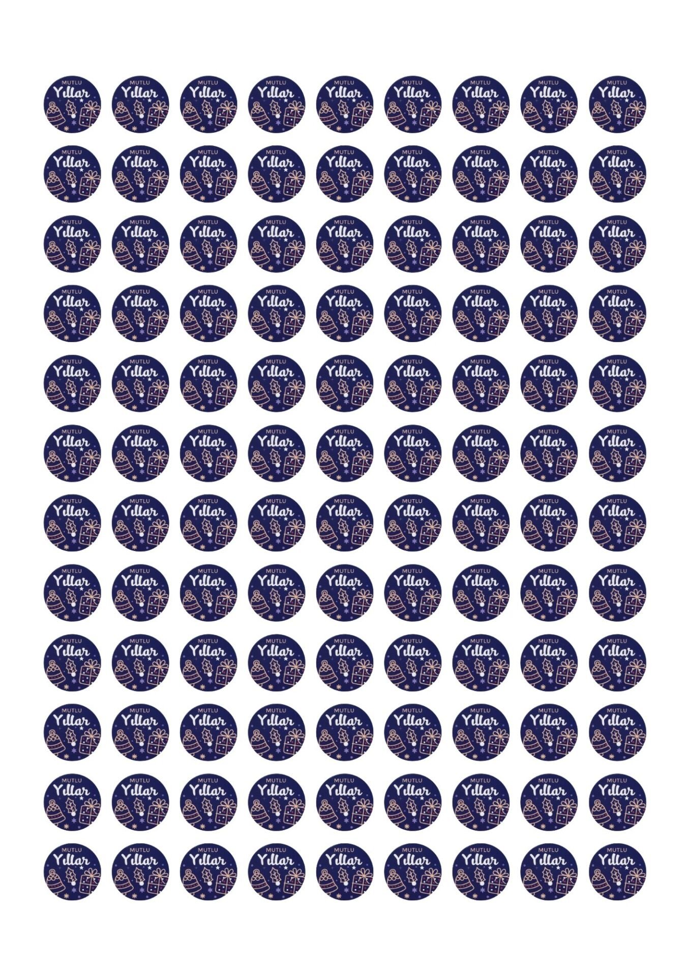 Yılbaşı Temalı Mutlu Yıllar Sticker Seti, Yeni Yıl Hediye Paketleme Etiketi, 108 Adet, 33x33mm, Mavi