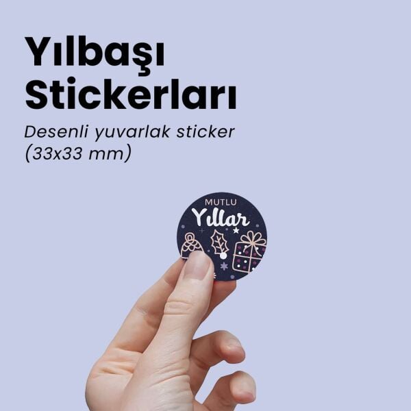 Yılbaşı Temalı Mutlu Yıllar Sticker Seti, Yeni Yıl Hediye Paketleme Etiketi, 108 Adet, 33x33mm, Mavi