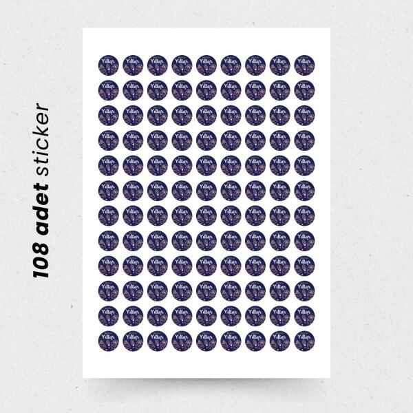 Yılbaşı Temalı Mutlu Yıllar Sticker Seti, Yeni Yıl Hediye Paketleme Etiketi, 108 Adet, 33x33mm, Mavi