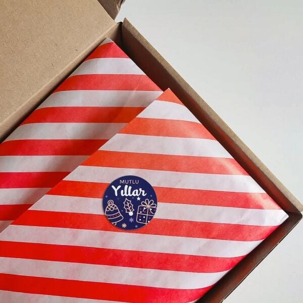 Yılbaşı Temalı Mutlu Yıllar Sticker Seti, Yeni Yıl Hediye Paketleme Etiketi, 108 Adet, 33x33mm, Mavi