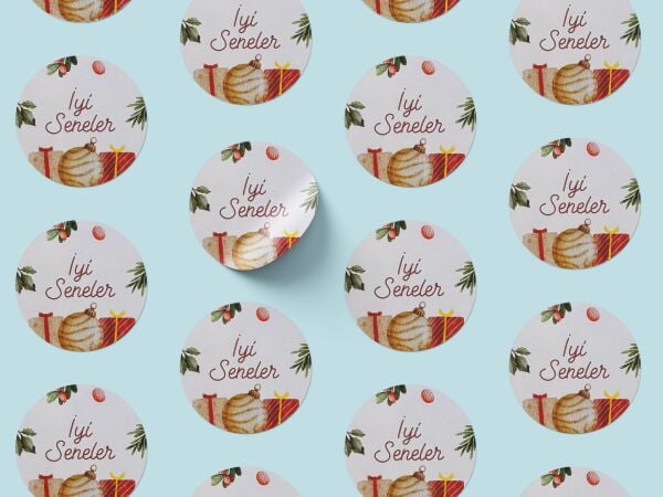 Yılbaşı Temalı İyi Seneler Sticker Seti, Yeni Yıl Hediye Paketleme Etiketi, 108 Adet, 33x33 mm